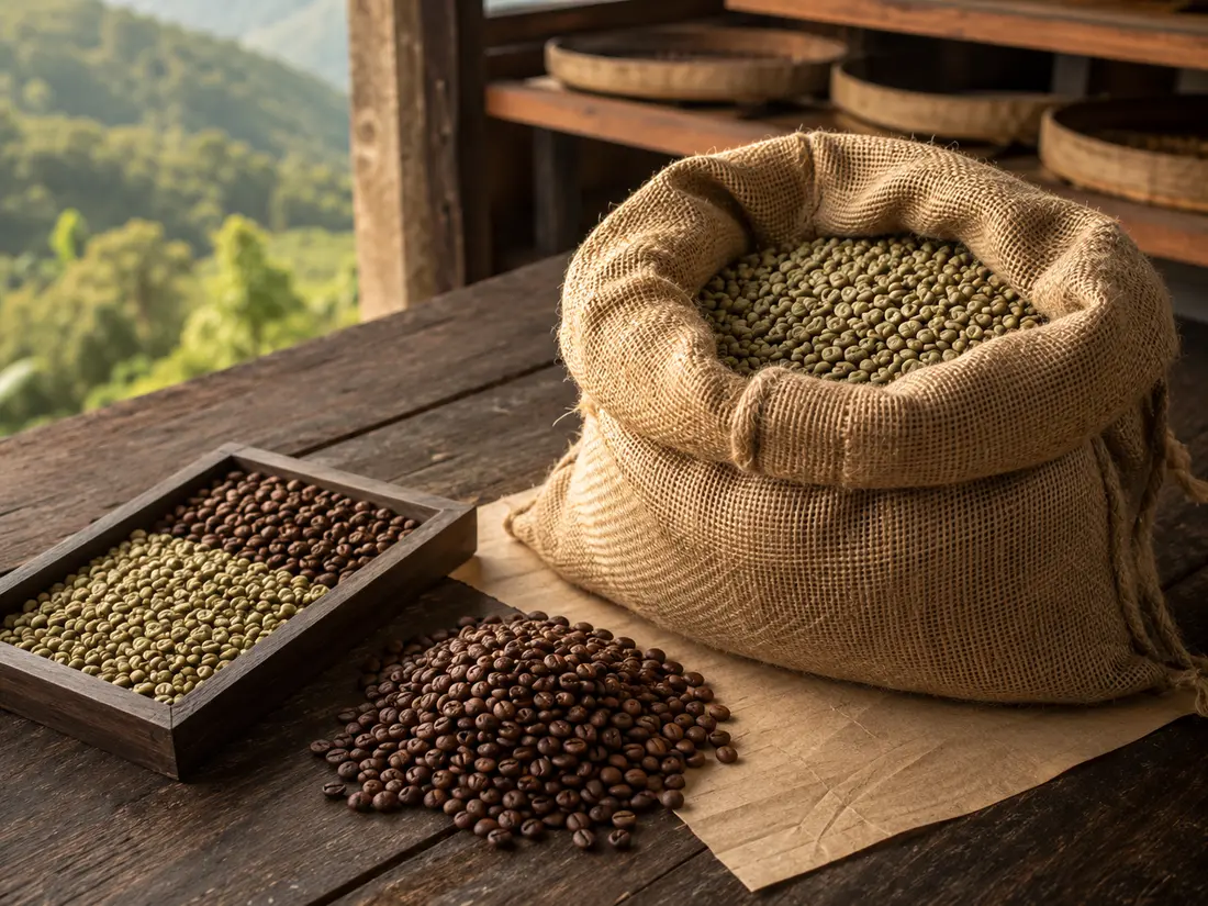 Green coffee beans prepared for sourcing and export